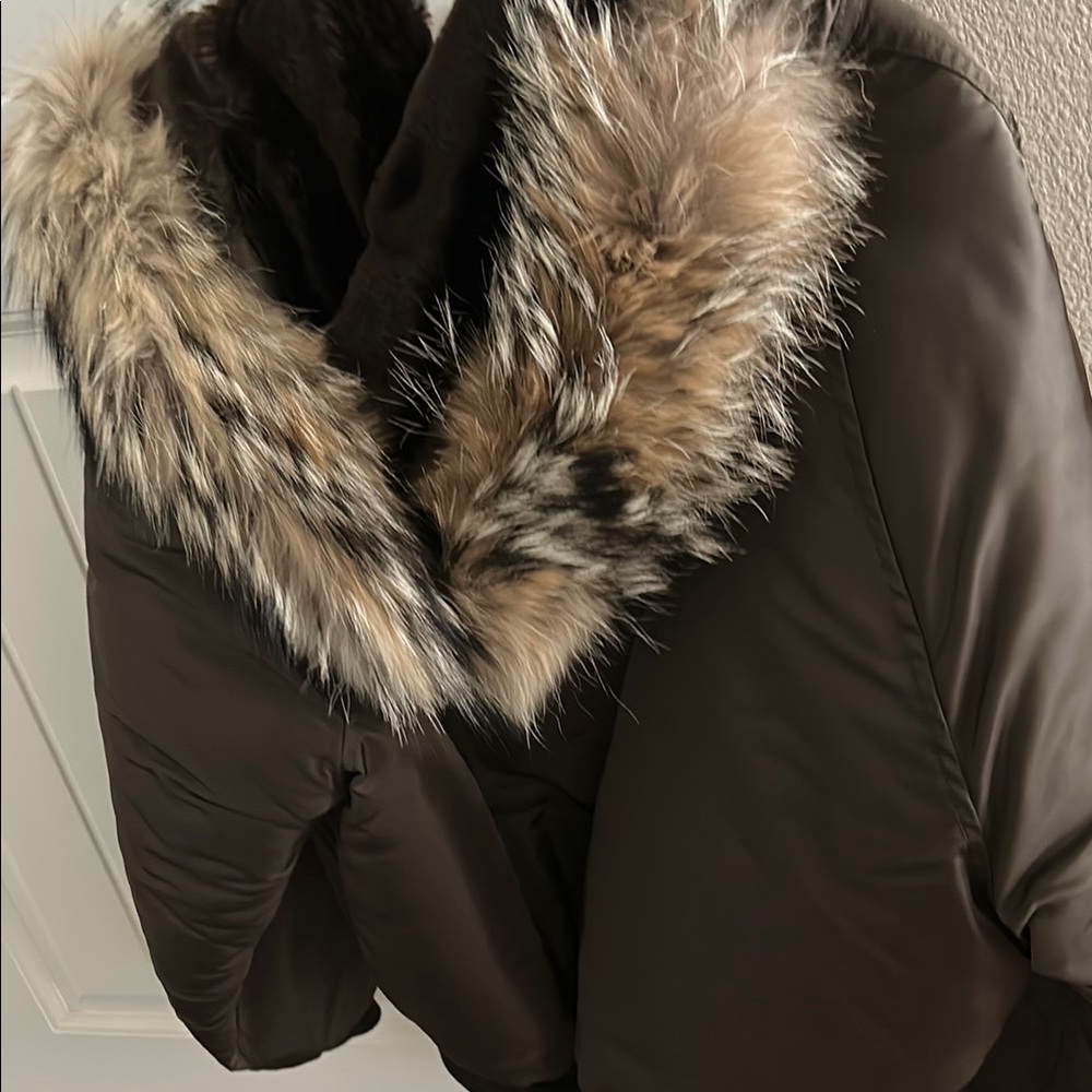 Men's Brown bomber Jacket with Fur Trim (Barney’s NYC) - Picture 9 of 11